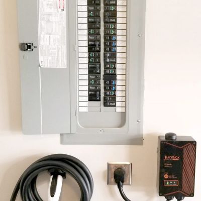 Open Electrical Panel and car charger installation in the Atlanta area