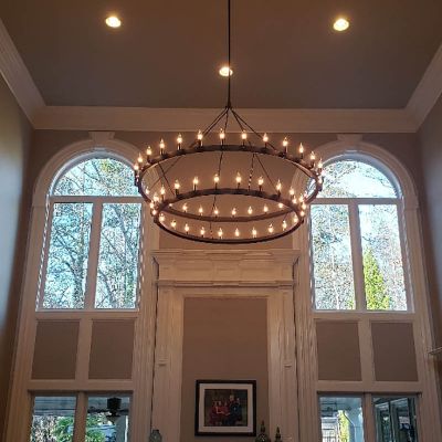 Cathedral ceiling lighting installation in the Atlanta area