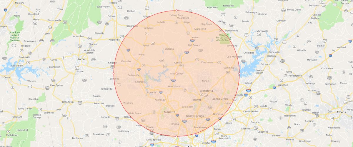 Servicewise Electric service area map, 20 miles around Canton, Ga